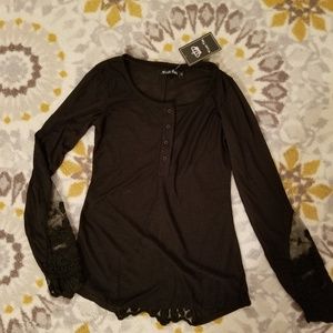 Black lace henley thermal